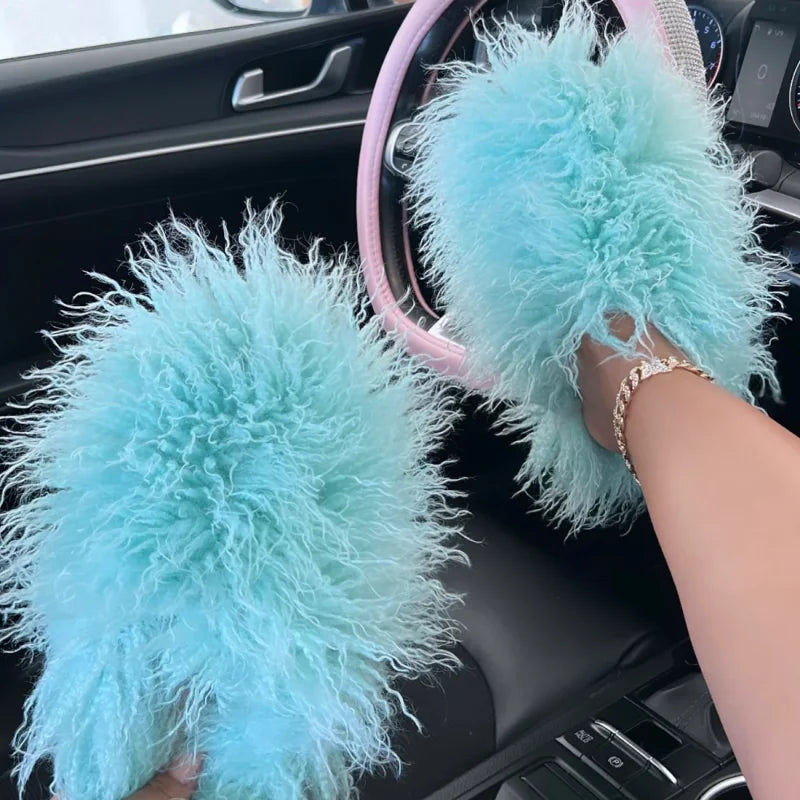 Fluffy Faux Fur Slides