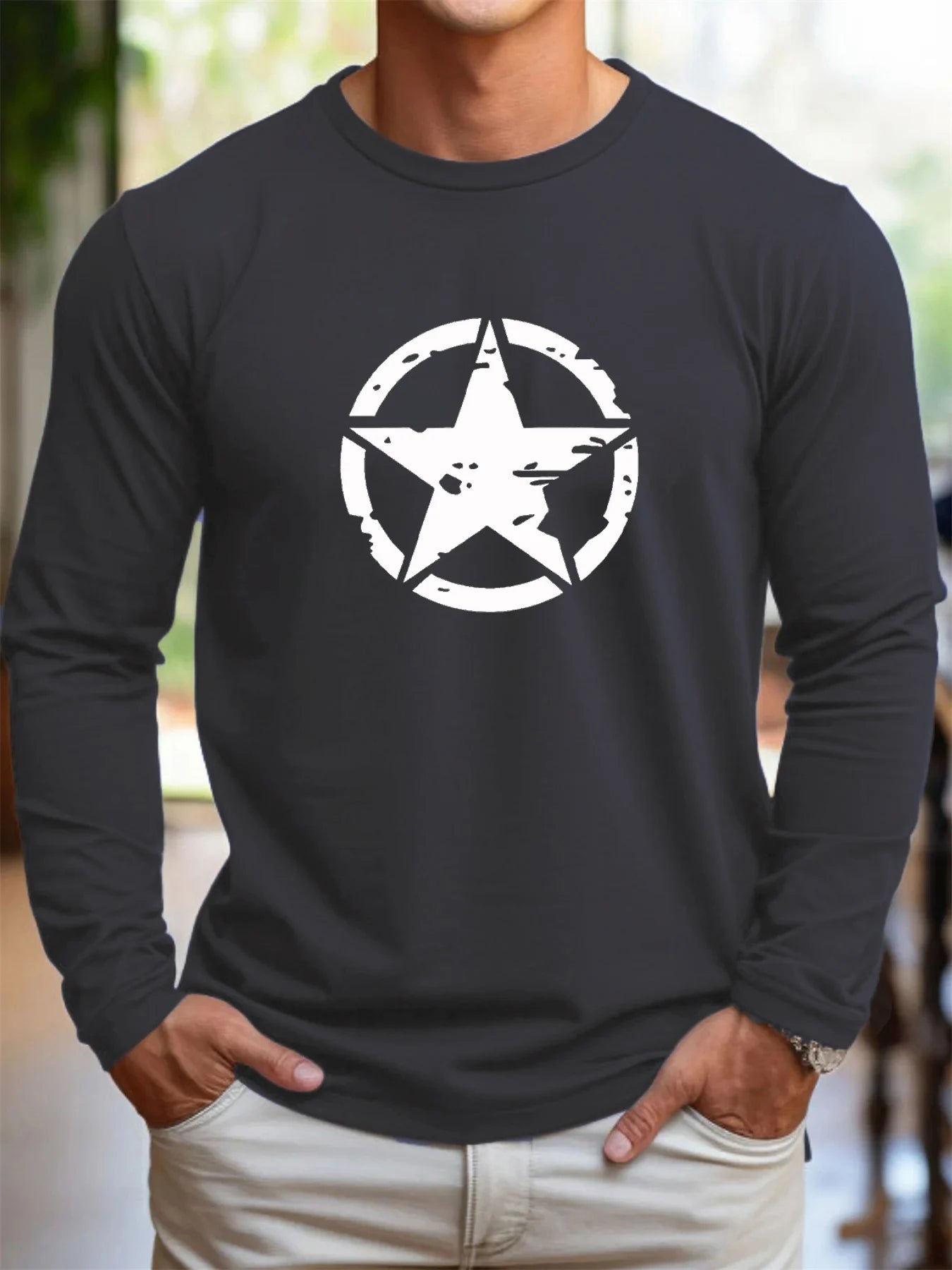 Men's 100% pure cotton loose fit plus size casual sports pentagram