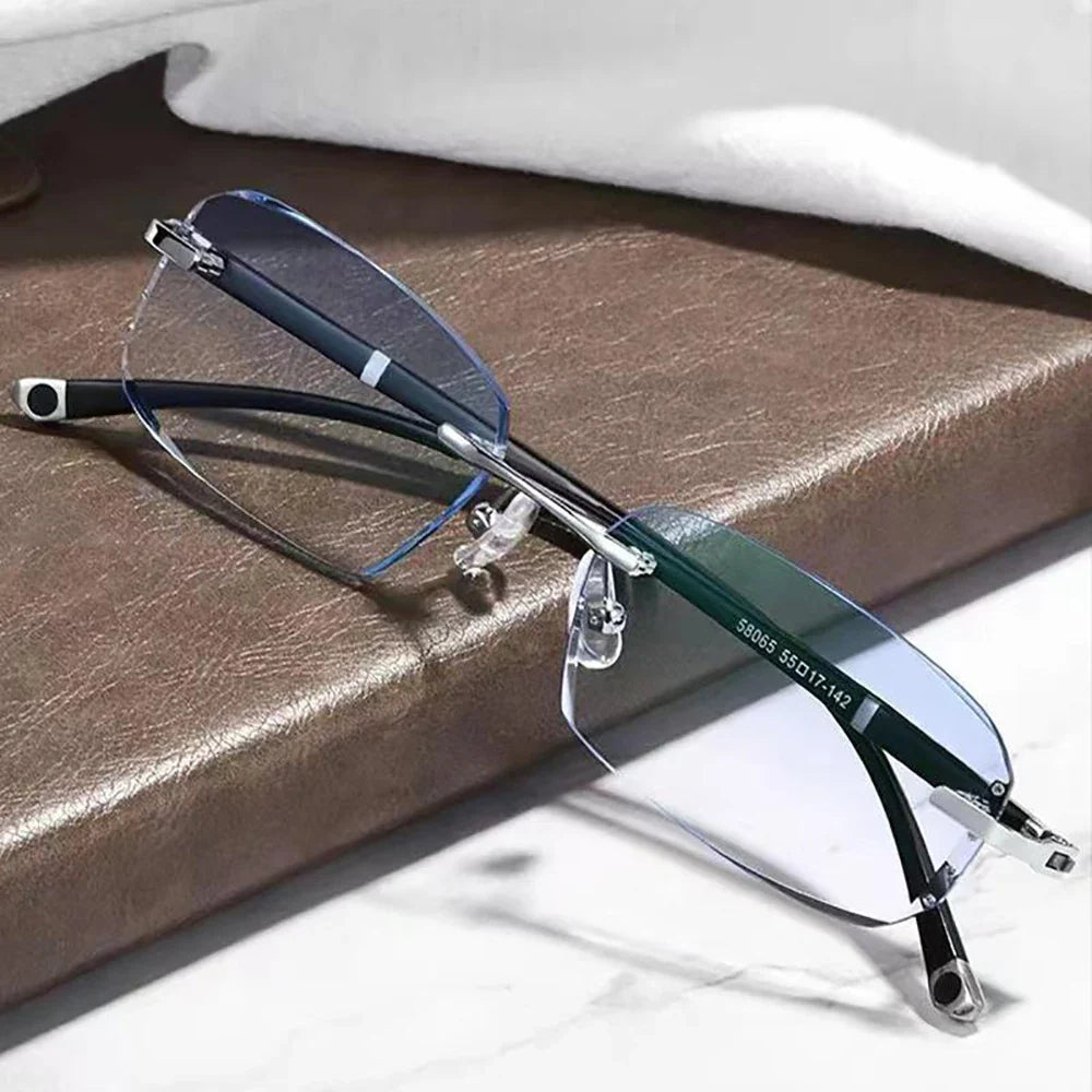 Frameless HD Anti Blue Anti Fatigue Presbyopia Men's Reading Clear Glasses +1.0~+4.0