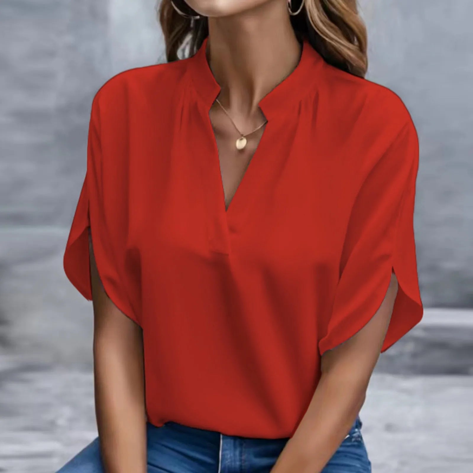 Elegant Chiffon Blouse - 3/4 Sleeve Button-Up Shirt for Women