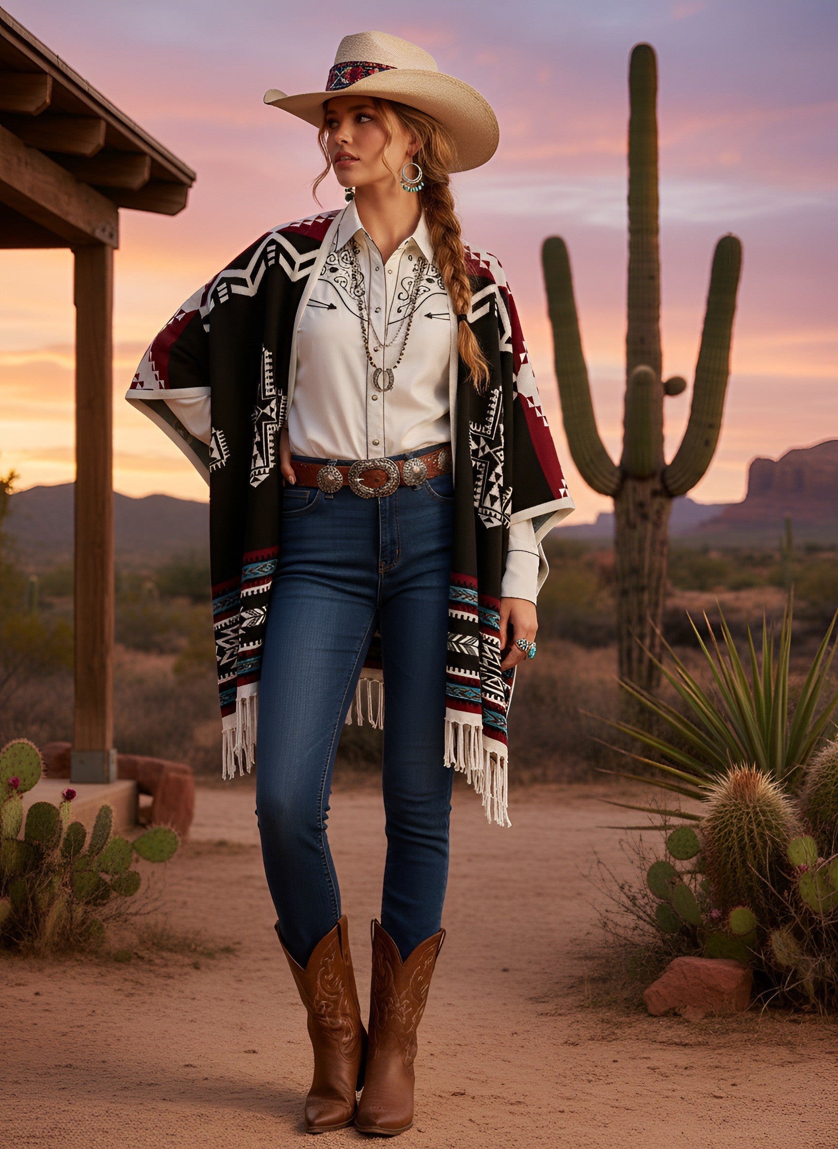 Southwest Reversible Wrap - White