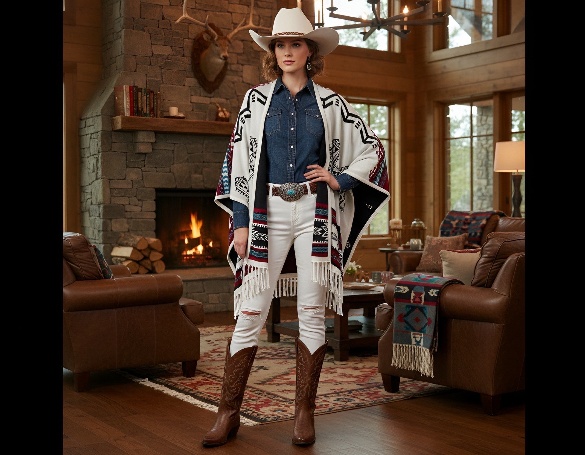 Southwest Reversible Wrap - White