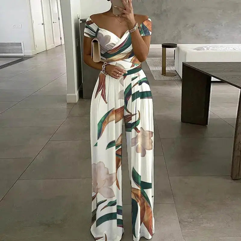 Women's Printed Off-Shoulder High Waist Jumpsuit – Sleeveless Casual One-Piece | 6 Colors