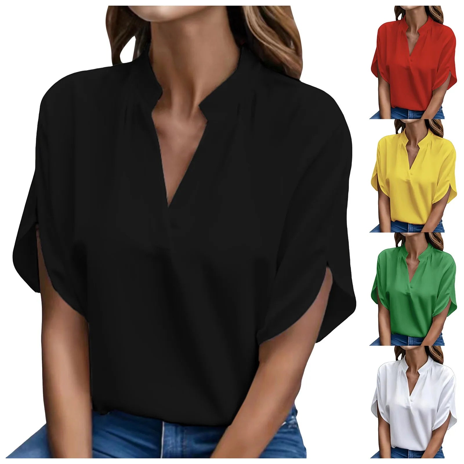 Elegant Chiffon Blouse - 3/4 Sleeve Button-Up Shirt for Women