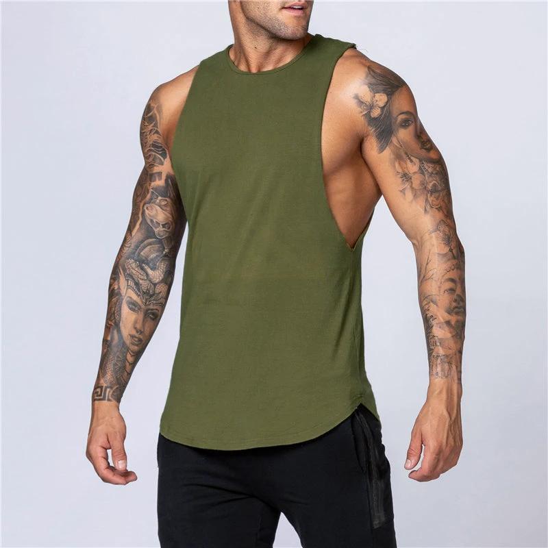 Men's Gym Clothing Summer Fitness Cotton Tank Top Men Jogging Bodybuilding Sleeveless Shirt Breathable O-Neck Casual Muscle Vest