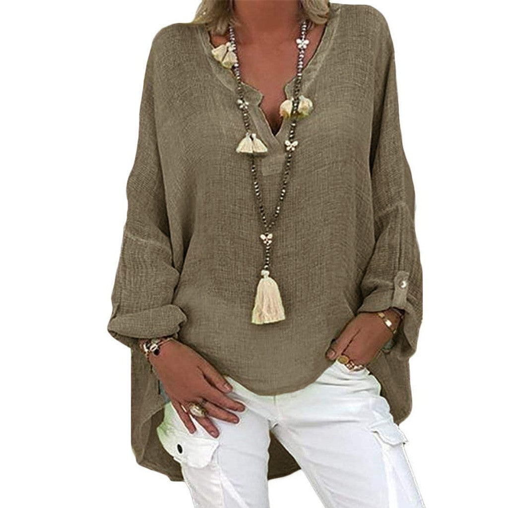 Plus Size V-Neck Blouse - Casual Short Sleeve Summer Top