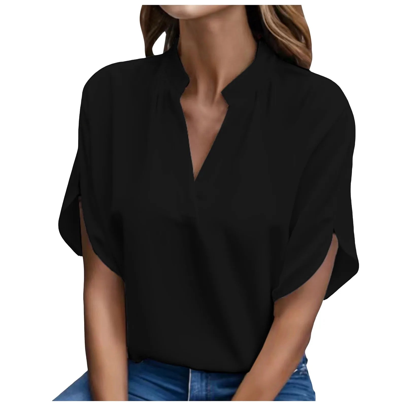 Elegant Chiffon Blouse - 3/4 Sleeve Button-Up Shirt for Women