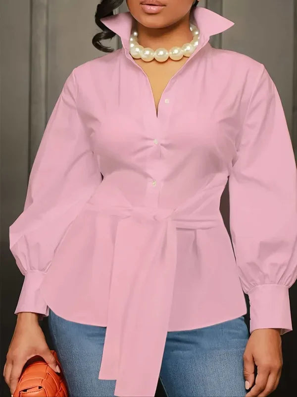 Plus Size 1XL-5XL Fashion Women‘s Solid Color Lapel Collar Blouse