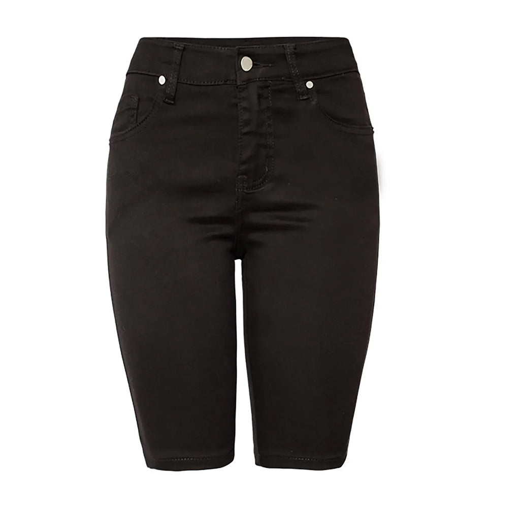 High Waist Denim Shorts - Black Retro Style