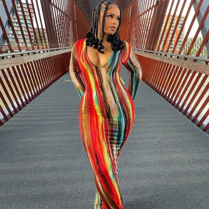 Spring And Summer Dresses For Women Chest Wrap Printed Off Shoulder Bandage Slim Sexy Long Dress 2023 New Fashion party MsChuh