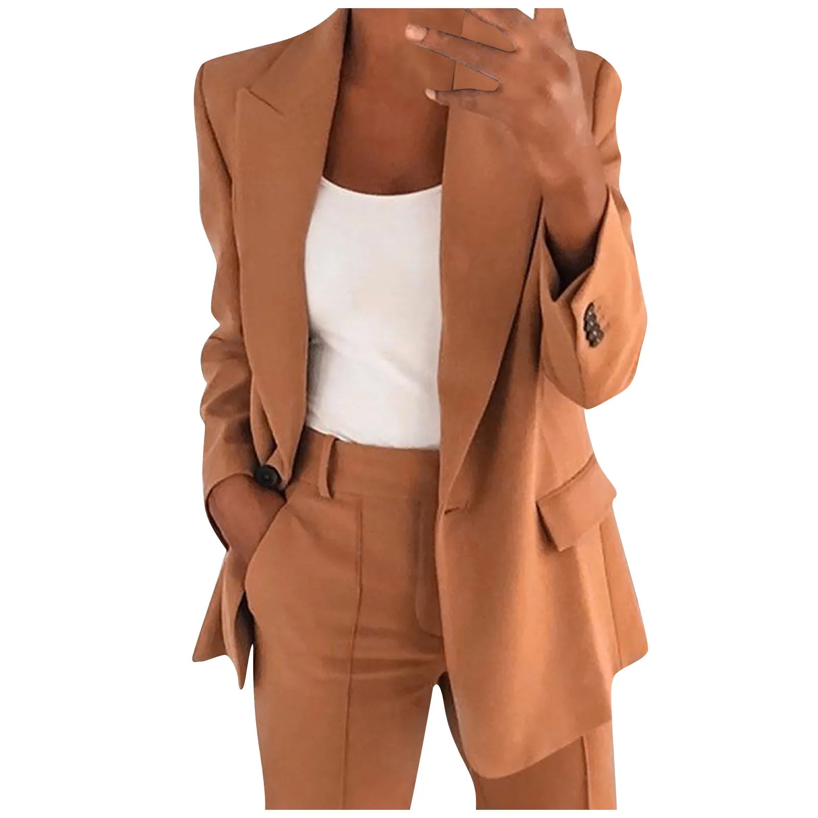 Solid Women's Blazer Coat Notched Long Sleeve Cardigan Button Casual Jacket for Office Ladies