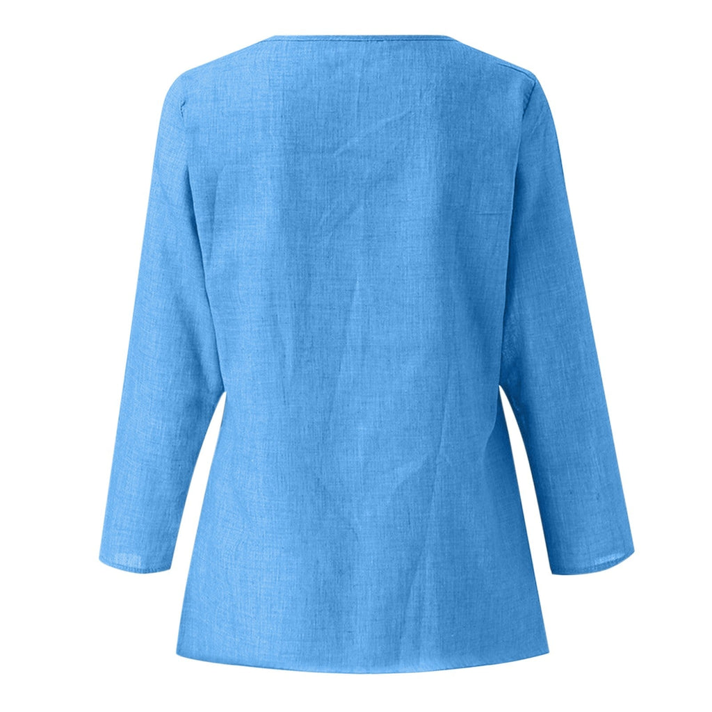 Vintage Cotton Linen Blouse - Casual Long Sleeve Shirt