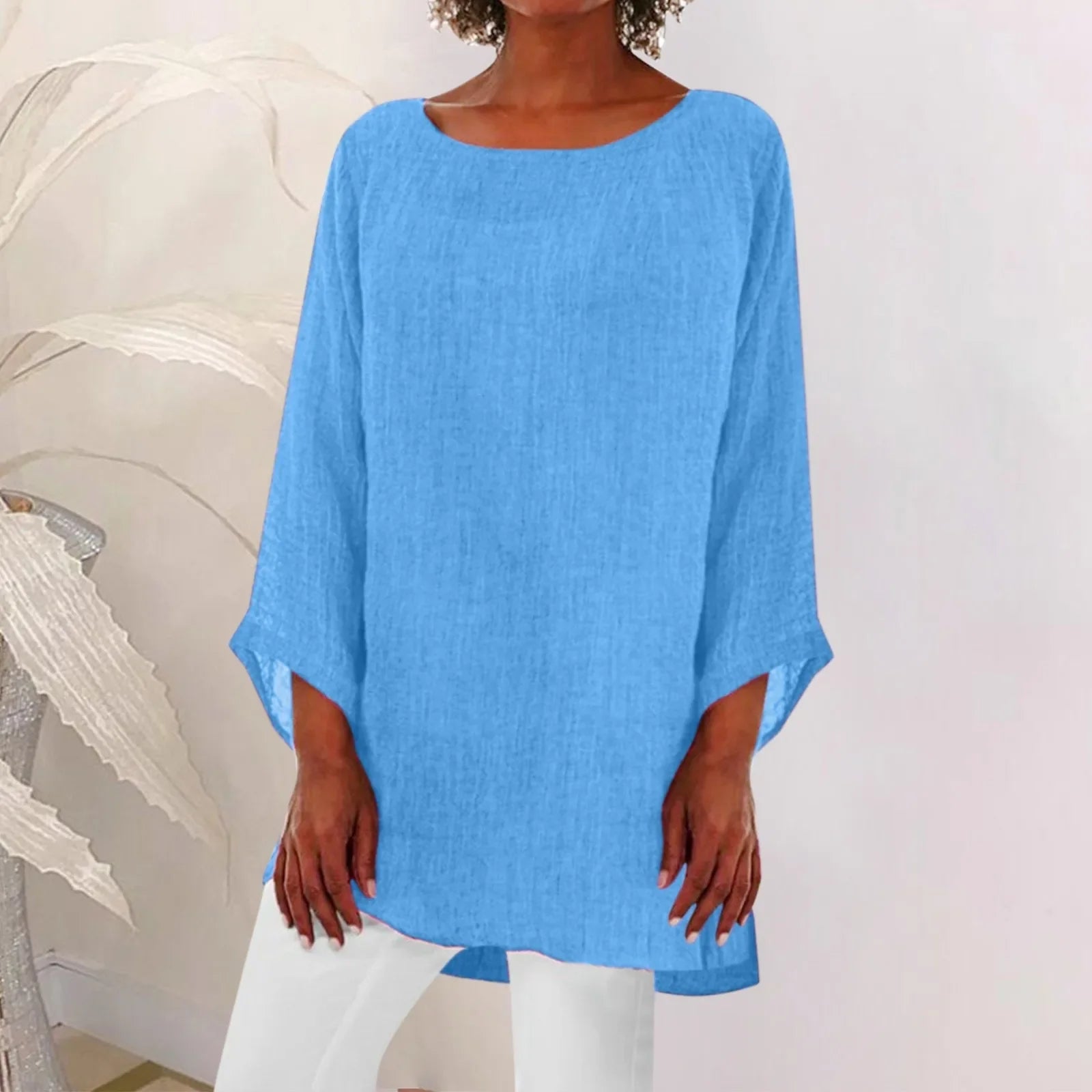 Vintage Cotton Linen Blouse - Casual Long Sleeve Shirt