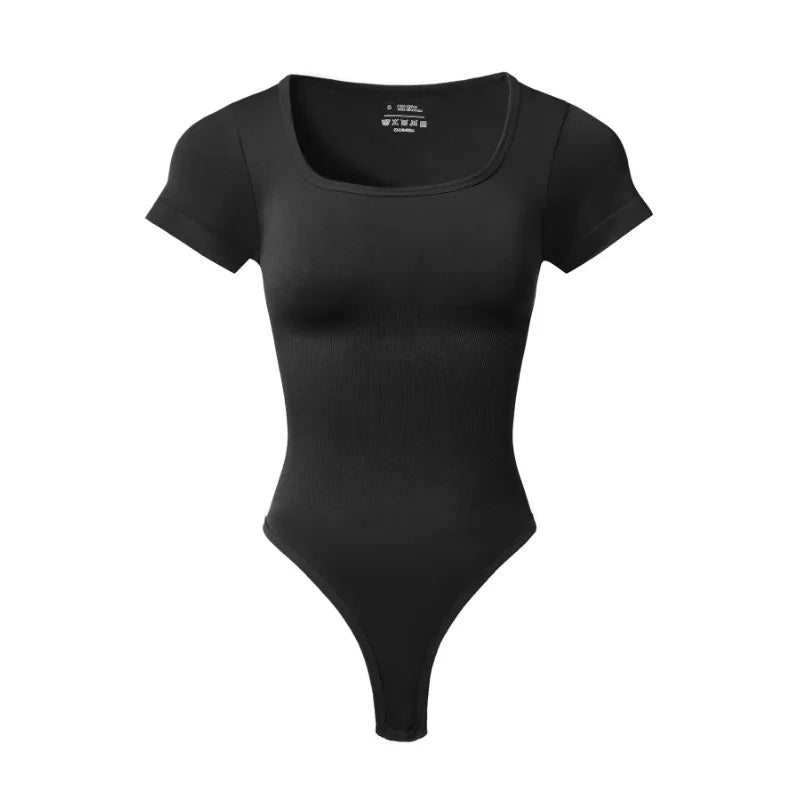 Women Plus Size Yoga Jumpsuit Seamless Square Neck T-shirt High