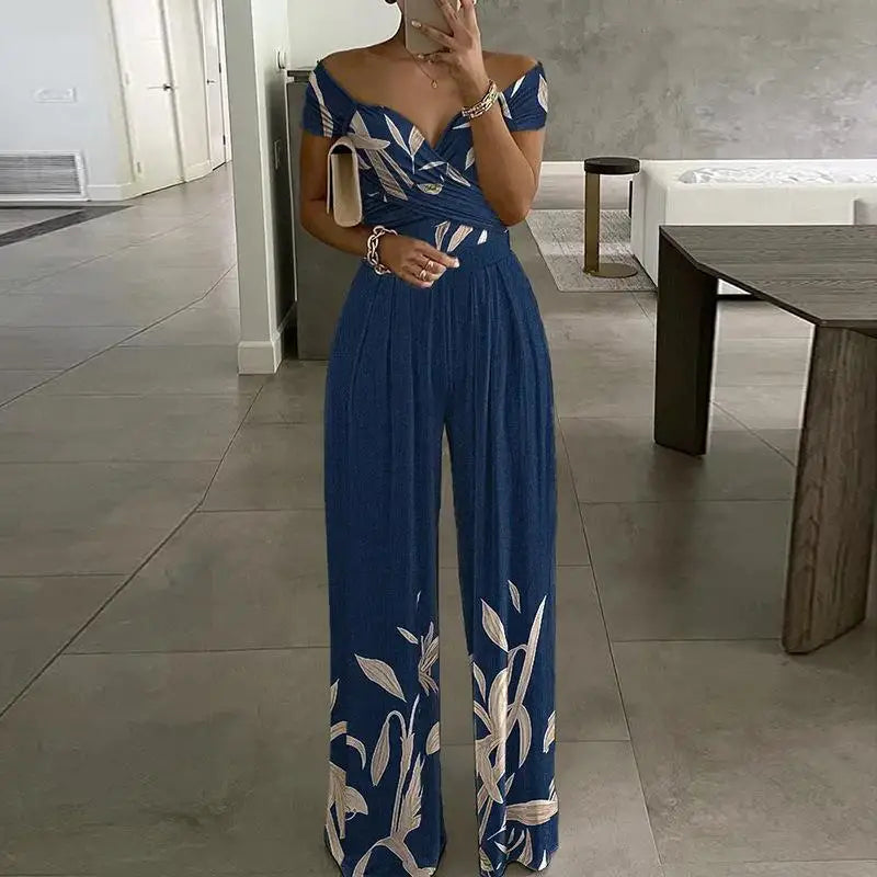 Women's Printed Off-Shoulder High Waist Jumpsuit – Sleeveless Casual One-Piece | 6 Colors