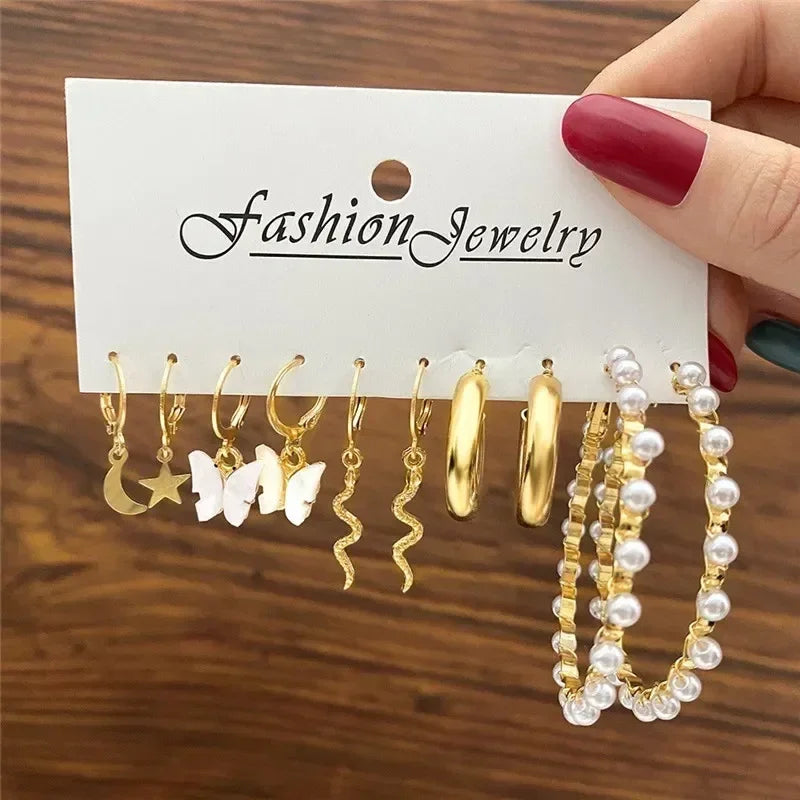 LETAPI Vintage Gold Color Circle Earrings for Women Girls Geometric Twist Dangle Earring Set New Fashion Jewelry Party Gifts