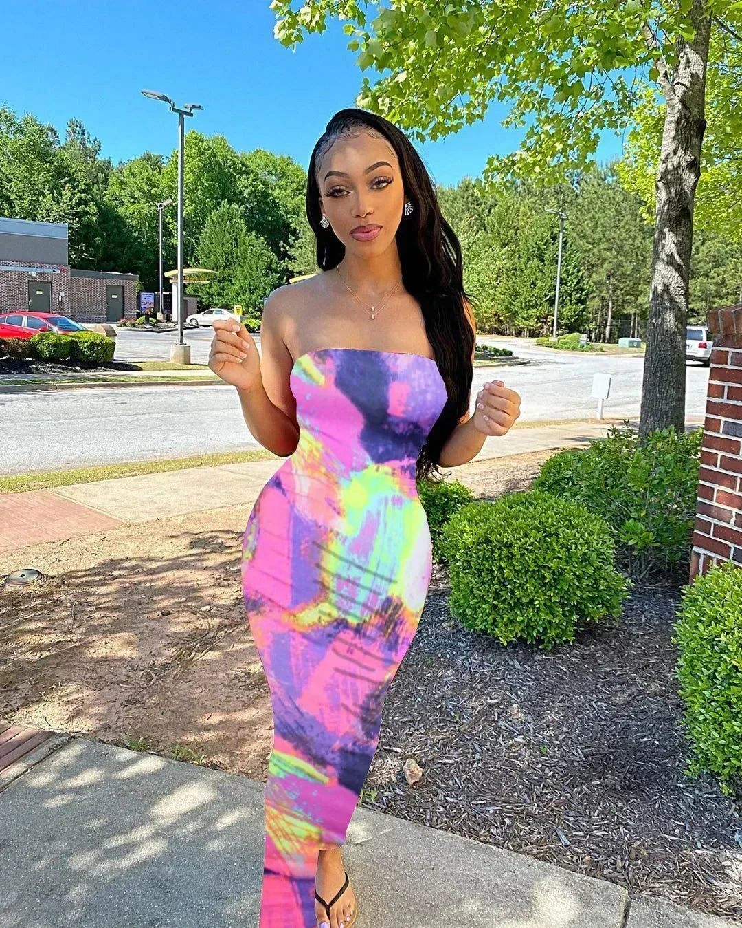 Spring And Summer Dresses For Women Chest Wrap Printed Off Shoulder Bandage Slim Sexy Long Dress 2023 New Fashion party MsChuh