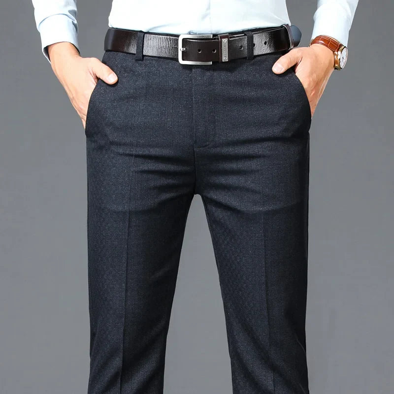 Business Men's Casual Suit Pants Solid High Waist Straight Classic Style Plus Size