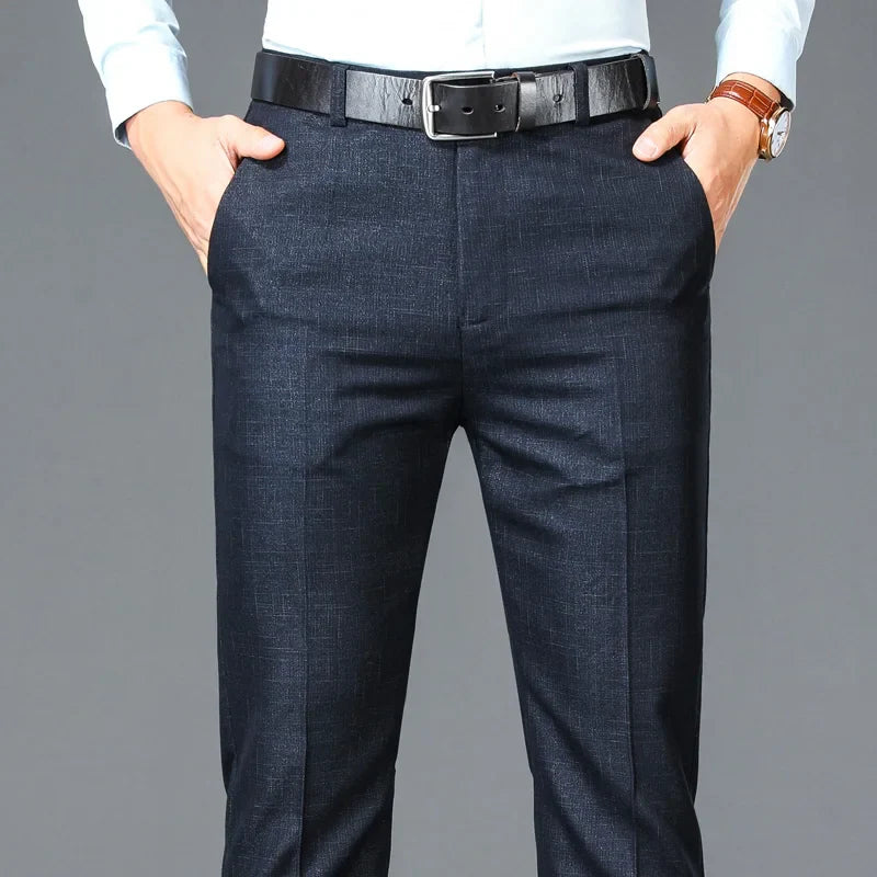 Business Men's Casual Suit Pants Solid High Waist Straight Classic Style Plus Size