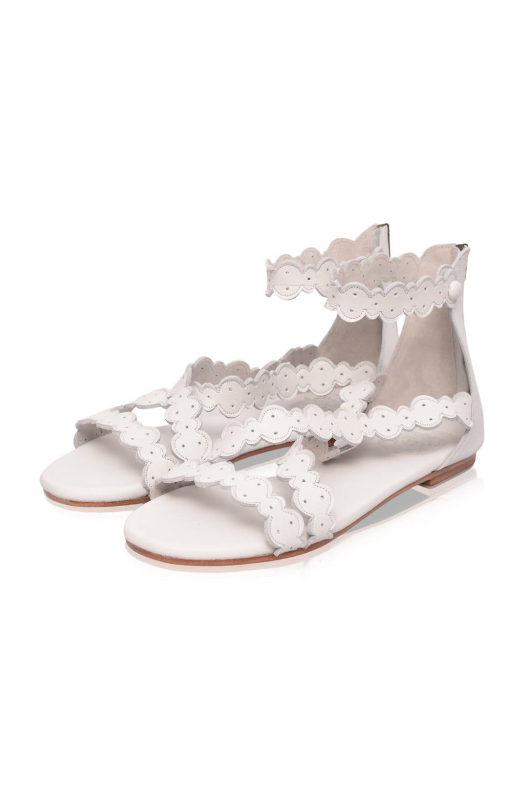 Salty Sea Scalloped Criss Cross Leather Sandals