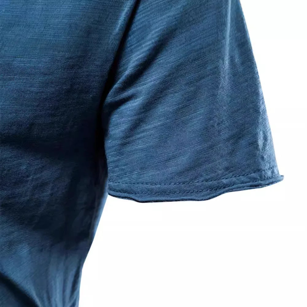 S-5XL 100% Cotton Men's T-Shirts Fashion Design V-neck Casual Slim Fit