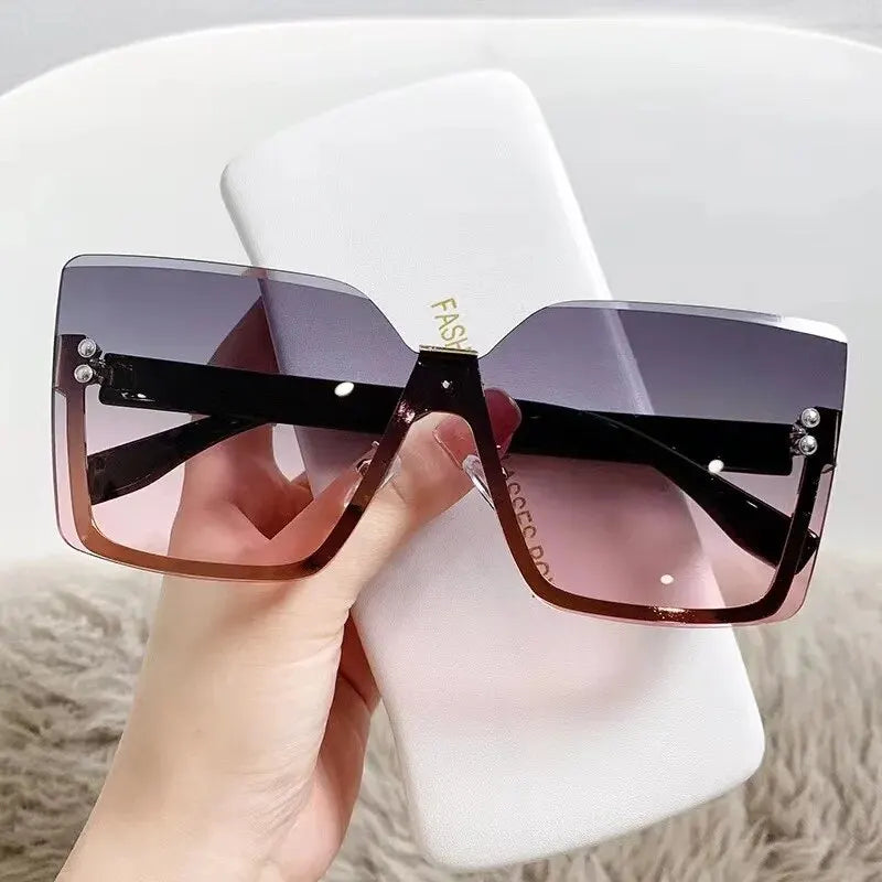 European & American Style Half-frame Metal Anti-UV Slip Sunglasses
