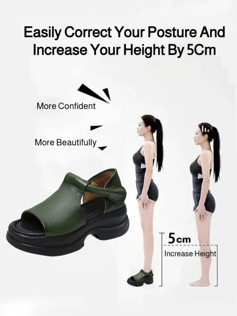 Genuine Leather Roman Sle Thi Heel Soft Bot Retro Fi Mouth Platform