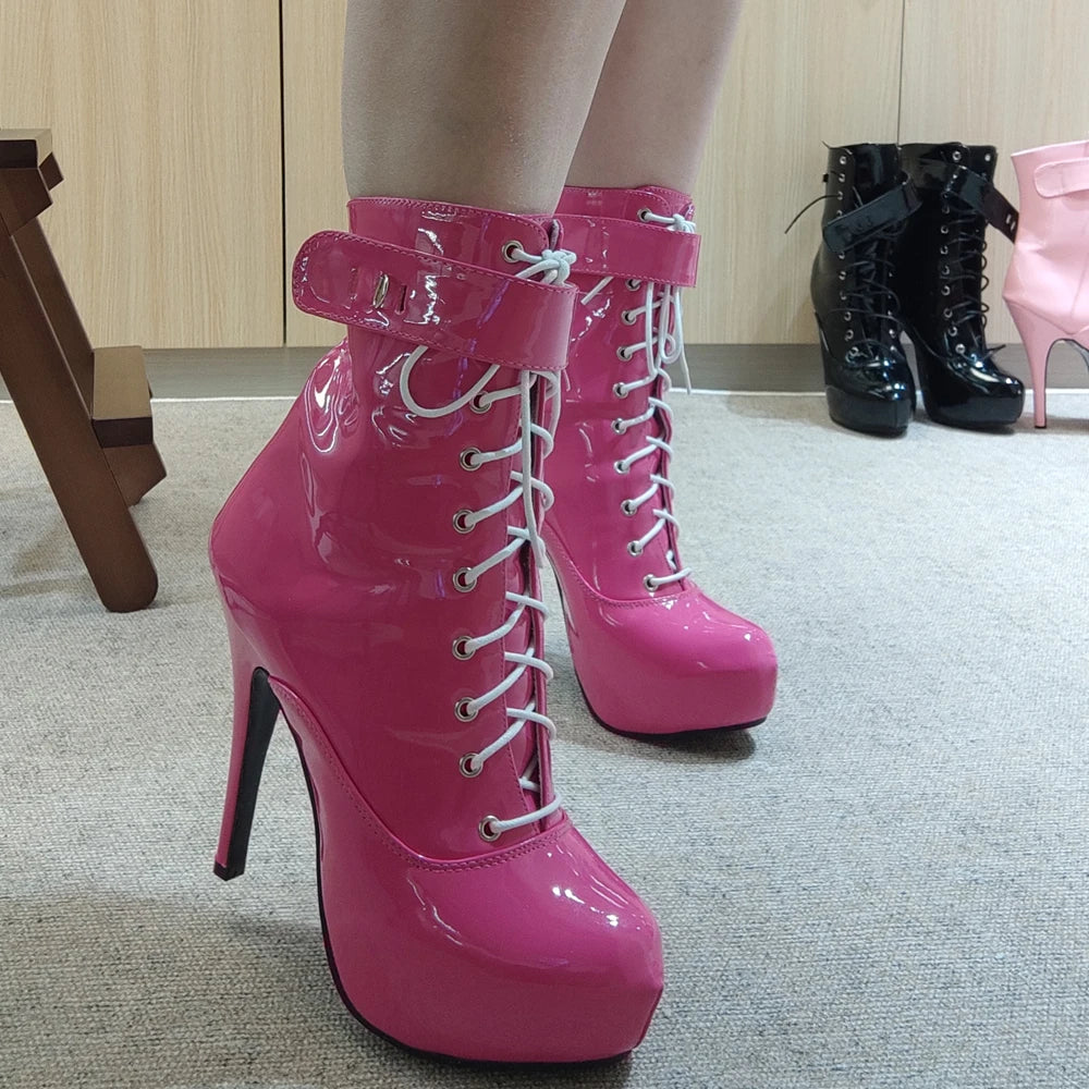Sexy single boots Lace-Up 15cm High Thin heel 4CM platform ankle short
