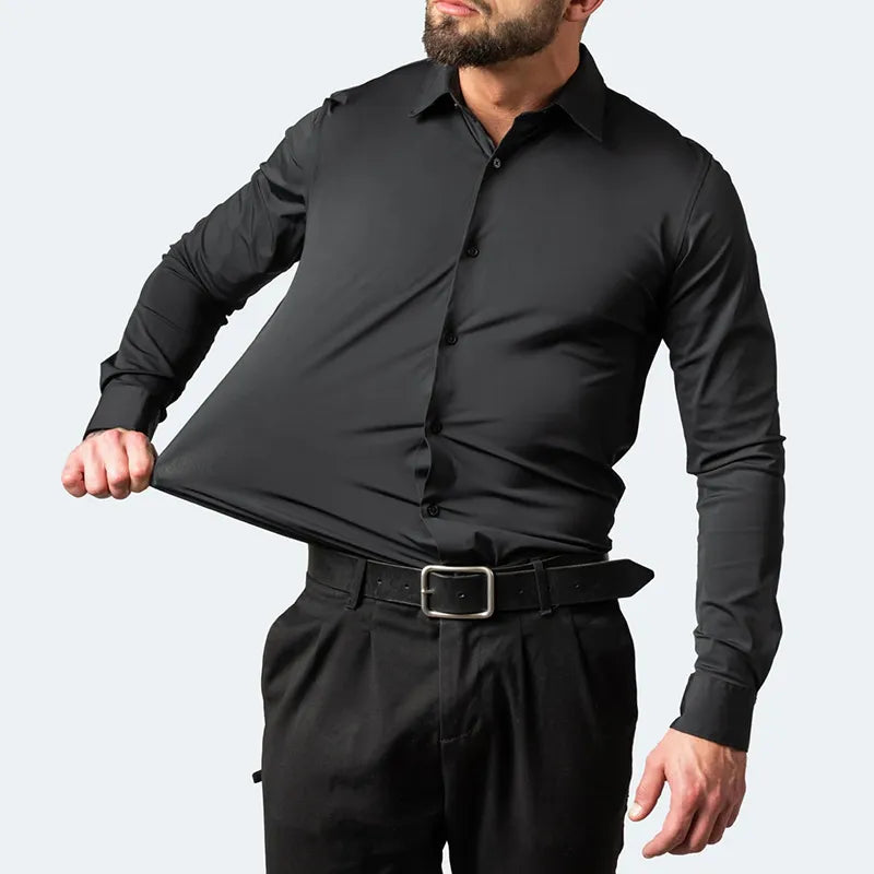 Plus Size 7XL 6XL High Elasticity Seamless Spandex Shirt Men Long
