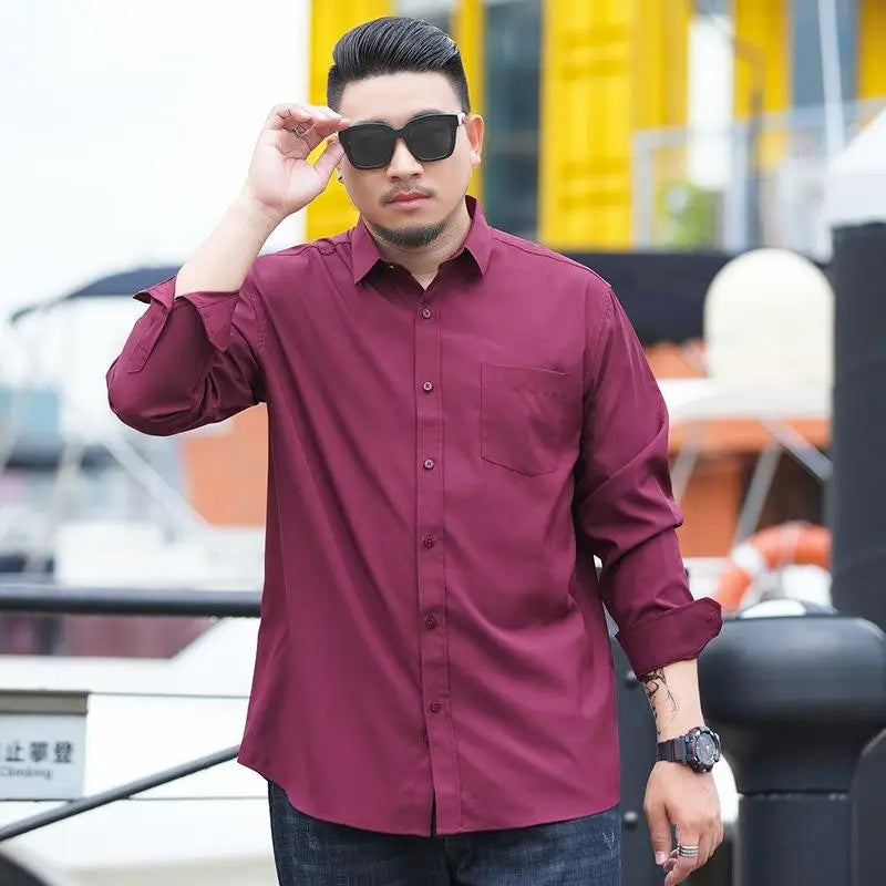 Plus Size 12XL 10XL Men's Shirts Long Sleeves Work Formal Shirt