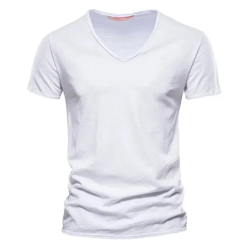 100% Cotton Men T Shirt Tops V Neck Thin Short Sleeve Tees Men Size S-5XL