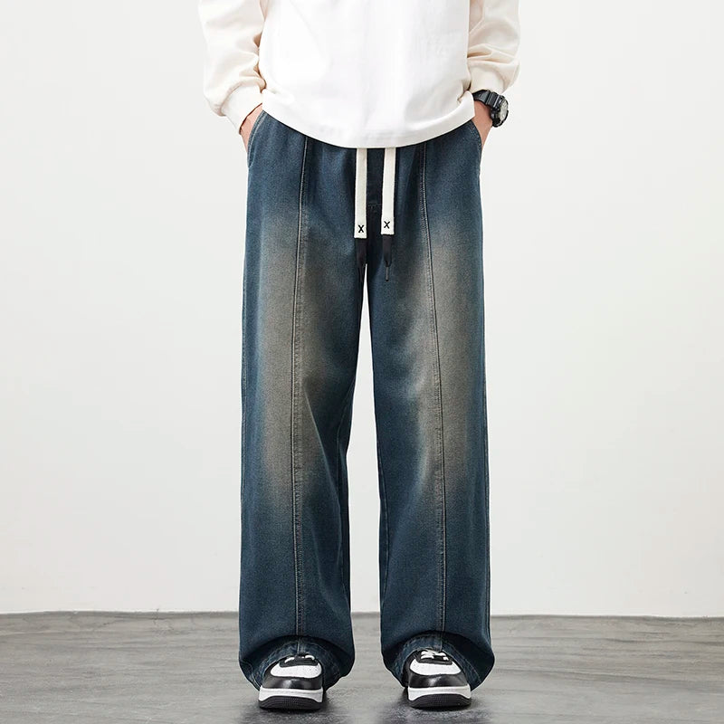 Plus Size M-8XL Baggy Jeans Men's Blue Black Streetwear Elastic Waist