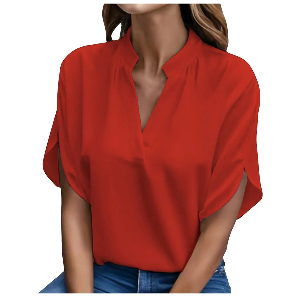 Elegant Chiffon Blouse - 3/4 Sleeve Button-Up Shirt for Women