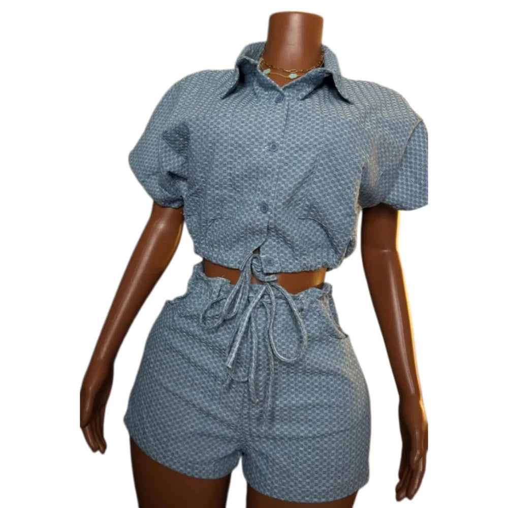 Denim Two-Piece Shorts Set