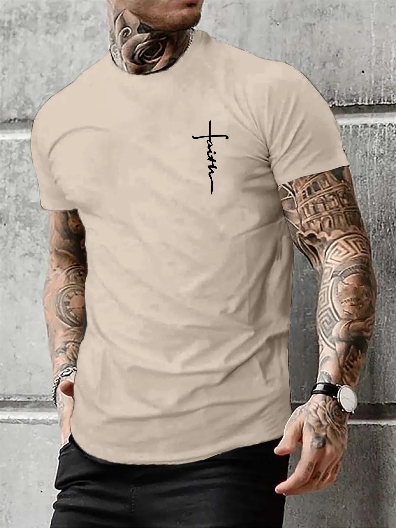 Summer men's 100% pure cotton casual loose fit plus size cross faith