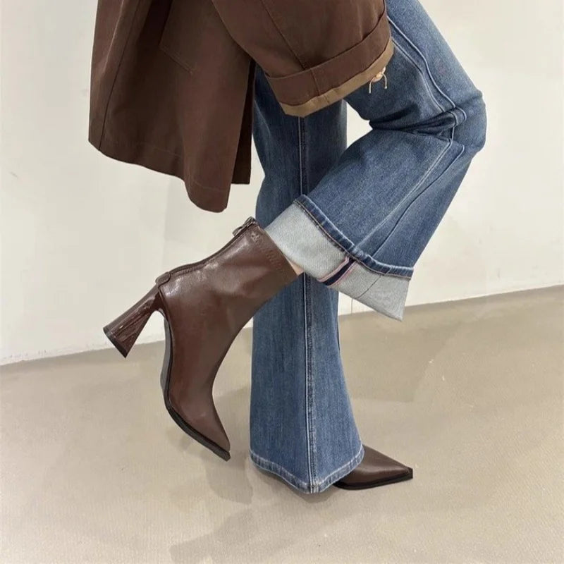 Winter Elegant Solid Color Sexy Zipper Thick Heel Casual Short Boots