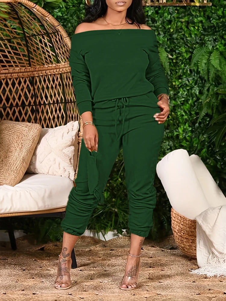 Plus Size 2025 Spring Summer New Women's Slant Shoulder Top and Skinny