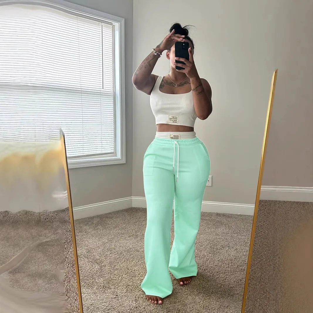 Solid Tank Top + Drawstring Pants Set