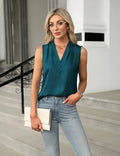Satin Button V-Neck Sleeveless Blouse