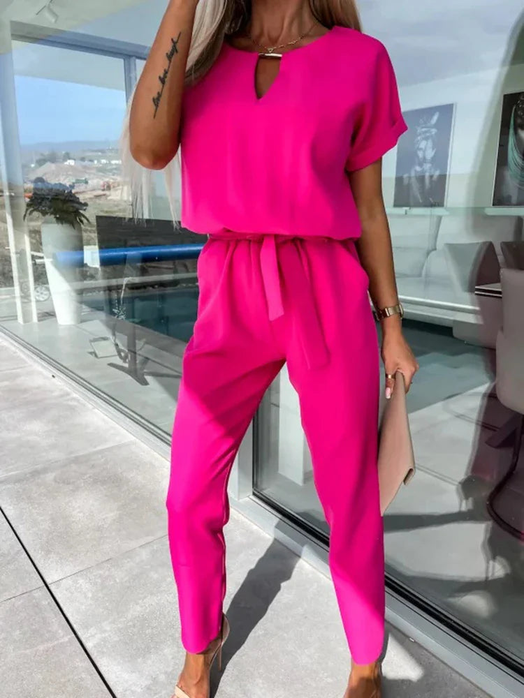 V-Neck Summer Jumpsuit with Pockets