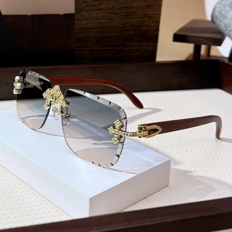 Vintage Rimless Square Cutting Lens Women Men Luxury Brand Designer Sunglasses Popular Punk Diamond Cross Sun Glasses UV400