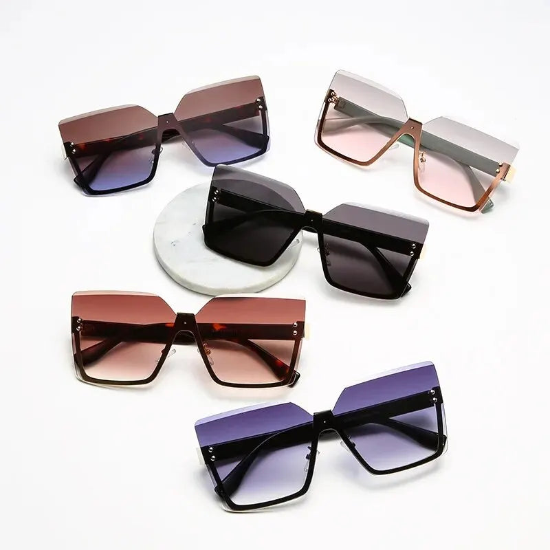 European & American Style Half-frame Metal Anti-UV Slip Sunglasses