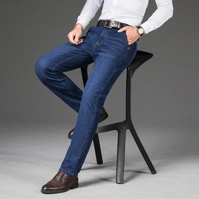 Plus Size 42 44 46 Spring Autumn Men's Fashion Casual Jeans Black Blue