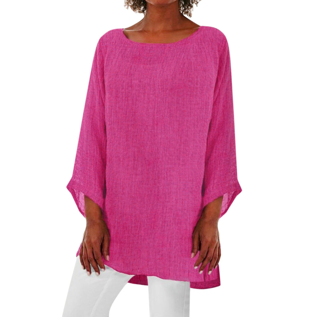 Vintage Cotton Linen Blouse - Casual Long Sleeve Shirt