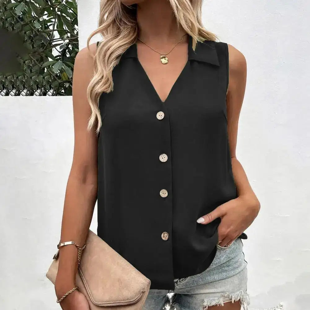 V-Neck Button Front Tank Top
