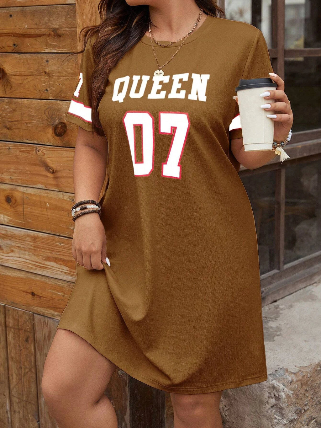 Plus Size Women's Summer Music Festival Pattern Sporty Casual Letter