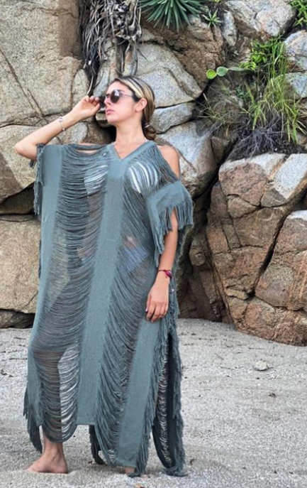 Handmade Frayed Maxi Beach Cotton Dress "DALIA", Swim Cover-Up more Colors
