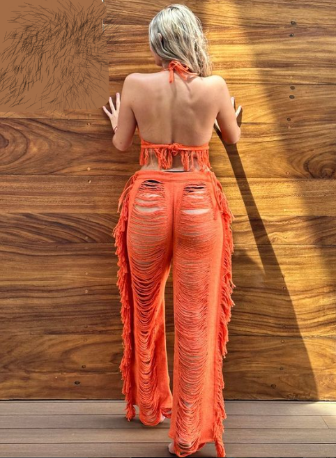 Handmade Frayed Set Pants & Crop "MILA",  Organic Clothing