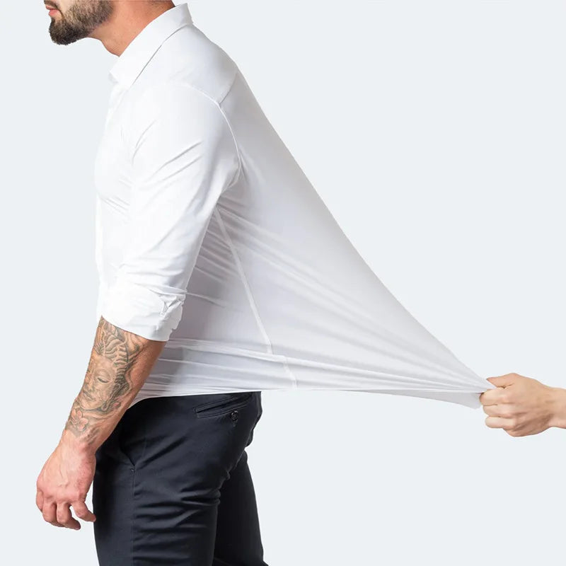 Plus Size 7XL 6XL High Elasticity Seamless Spandex Shirt Men Long