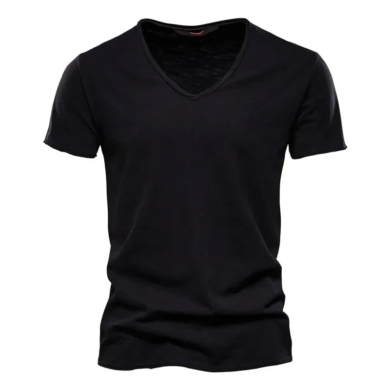 100% Cotton Men T Shirt Tops V Neck Thin Short Sleeve Tees Men Size S-5XL